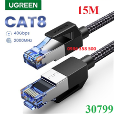 Cáp mạng Cat 8 Ugreen 30799 dài 15m đúc sẵn 2 đầu S/FTP 40Gbps bọc dù cao cấp