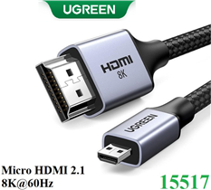 Cáp Micro HDMI sang HDMI 8K@60Hz dài 2M Hỗ trợ Dynamic HDR, eARC Ugreen 15517 cao cấp