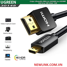 Cáp Micro HDMI sang HDMI dài 1M hỗ trợ 4K60Hz HDR Ugreen 30148 cao cấp