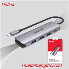 Cáp TYPE-C ra 2 USB 3.0 + HDMI + TF/SD + PD 100W Unitek H1107D cao cấp