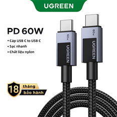 Cáp USB C UGREEN PD60W sạc nhanh 3A Ugreen L524 55765 dài 1 mét cao cấp