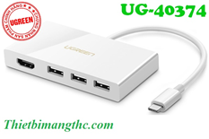 Cáp USB Type C sang HDMI, USB 3.0 chia 3 cổng Ugreen 40374