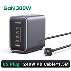 Củ sạc nhanh để bàn Nexode GaN 300W 5 cổng USB-C x4, Type-A x1 Ugreen 90872/CD333 cao cấp (US)
