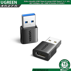 Đầu chuyển USB Type A sang USB Type C 3.1 Ugreen 45275 US701, tốc độ 10Gbps, sạc 18W (2 Chiếc) cao cấp