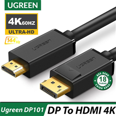 Dây cáp Displayport 1.2 sang HDMI dài 1.5M Ugreen 10239 4Kx2K cao cấp