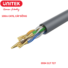 Dây Cáp mạng UTP 100m Cat6 0.52BC UNITEK C18130AGY xám