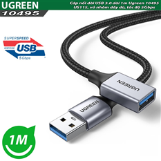 Dây Cáp USB 3.0 dài 1m Ugreen 10495 US115, vỏ nhôm dây dù, tốc độ 5Gbps cao cấp