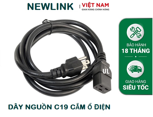 Dây nguồn 3 chân dài 3M NEWLINK C19 cắm ổ điện lõi 3x2,08mm2 (14AWG) NL-PC19-3M
