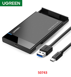 Hộp đựng ổ cứng 2,5inch SATA USB type-C Hỗ trợ 6TB Chính hãng Ugreen 50743 cao cấp