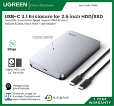 Hộp Vỏ USB-C 3.1 cho ổ cứng HDD/SSD 2,5 inch UGREEN CM300 - 70499 cao cấp