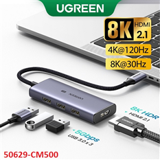 Hub USB-C sang HDMI 2.1 8K 30hz+ 3x USB 3.0 Ugreen 50629 (Vỏ Nhôm) cao cấp