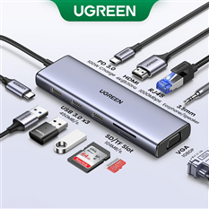 Hub USB C sang HDMI + VGA + LAN 1Gbps + Hub USB3.0 + SD,TF + Audio Ugreen 80133 cao cấp