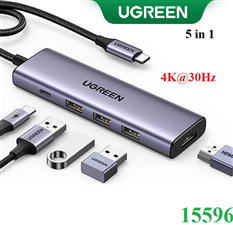 Hub USB-C Ugreen 5 trong 1 ra HDMI 4K@30Hz, USB 3.0 x 3, Sạc PD 100W 15596 cao cấp
