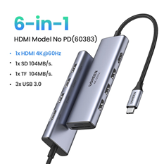 Hub USB type-C sang HDMI 4K60Hz Hub USB 3.0, SD, TF Ugreen 60383 cao cấp