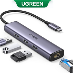 Hub USB Type-C to 3 cổng USB 3.0 Type-A kèm Lan Gigabit, vỏ nhôm 60600