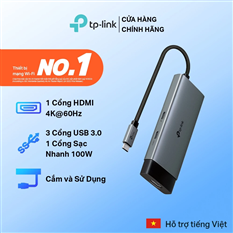 Hub USB Type-C TP-Link UH5020C - USB 5 Cổng với HDMI 4K@60Hz, Sạc Nhanh 100W, đa năng cao cấp