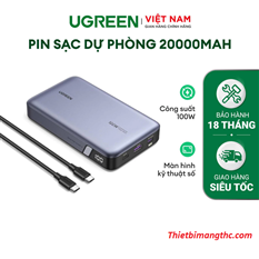 Pin sạc dự phòng PD 100W Nexode 20000mAh sạc nhanh 3 cổng PD 3.0 Ugreen 25188 cao cấp