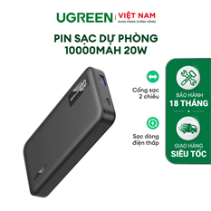 Sạc dự phòng 10000mAh Slim sạc nhanh 2 chiều, PD 20W, PD 3.0, LED hiển thị, Ugreen 25742 PB311 cao cấp