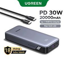 Sạc pin dự phòng UGREEN 55989 PB532 20000mAh 30W sạc nhanh 2 chiều, cùng lúc 3 thiết bị cao cấp