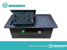 STS-PU01B/Qi Sinoamigo Hộp ổ cắm điện âm bàn tích hợp sạc không dây 15W, cổng sạc USB type C