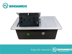 STS-PU01S/Qi Sinoamigo Hộp ổ cắm điện âm bàn tích hợp sạc không dây 15W màu bạc