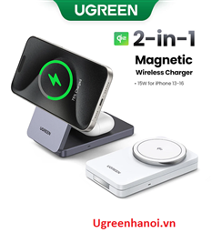 Trạm sạc không dây UGREEN MagFlow 2-in-1 Magnetic Wireless Charger W528 45056 cao cấp